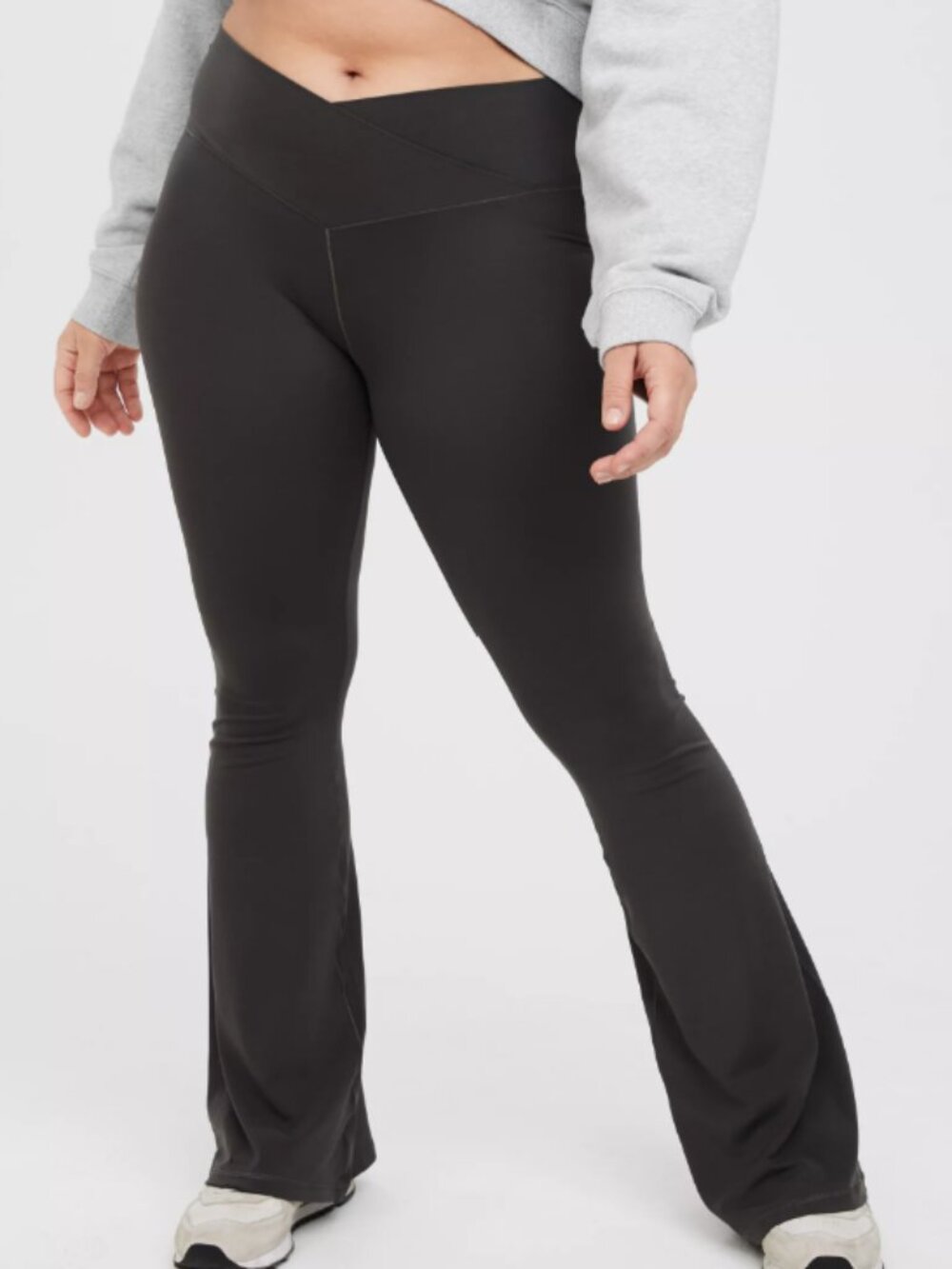 OFFLINE by Aerie Real Me High Waisted Crossover Flare Legging Smoked Gray Small